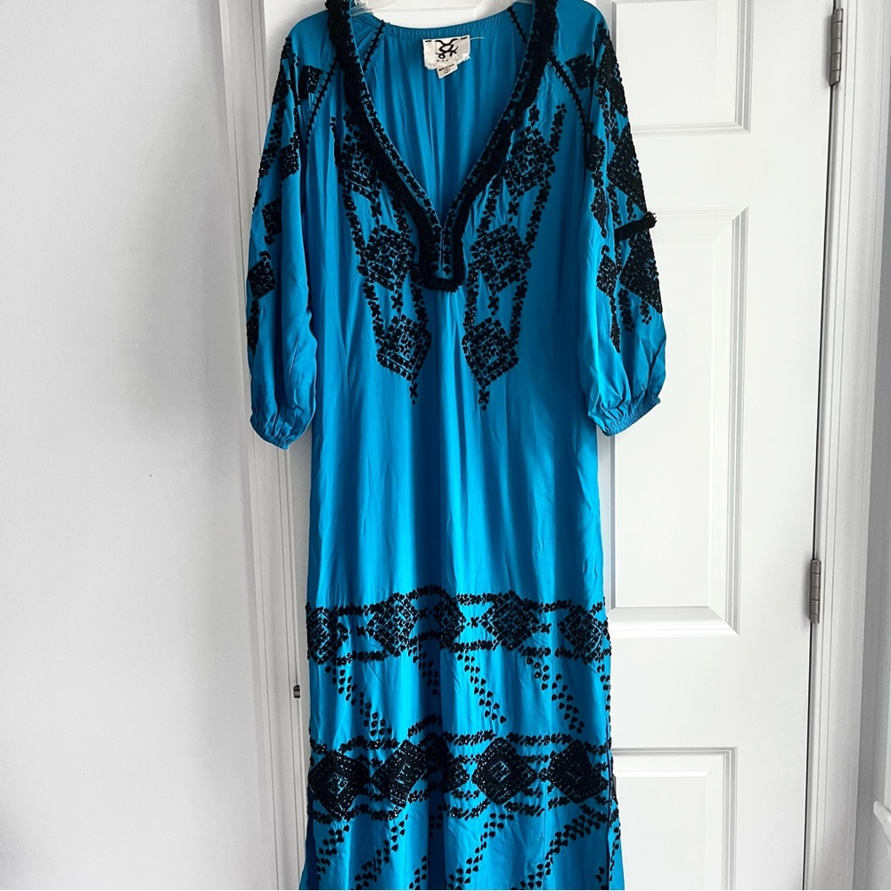 NWOT Figue  Lola Blue Beaded Maxi Dress Sz S